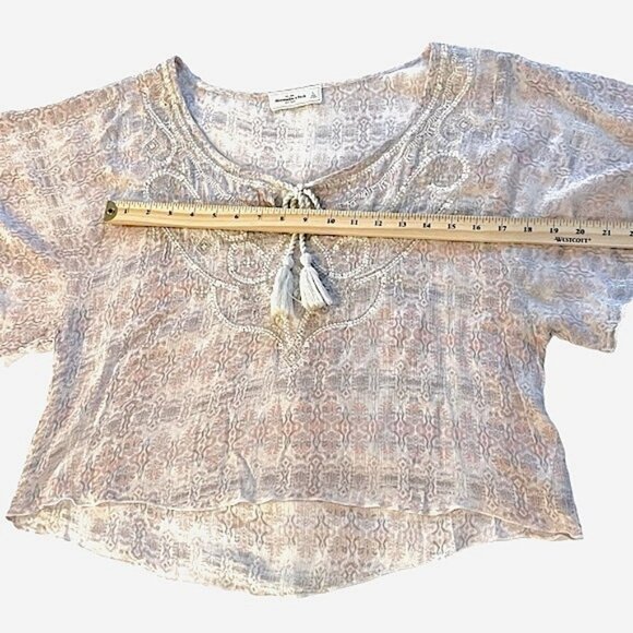 Y2K Abercrombie & Fitch Embroidered Boho Crop Rope Tassels Coastal Cowgirl Sz L - Picture 8 of 13